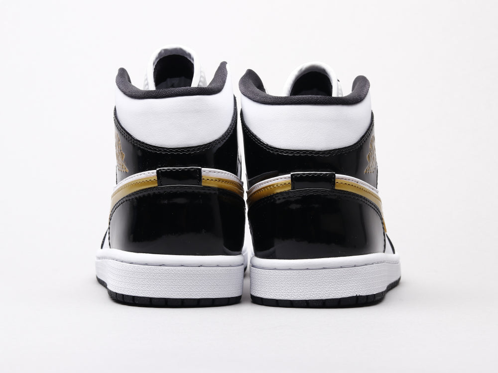 Air Jordan 1 Mid Patent Black White Gold